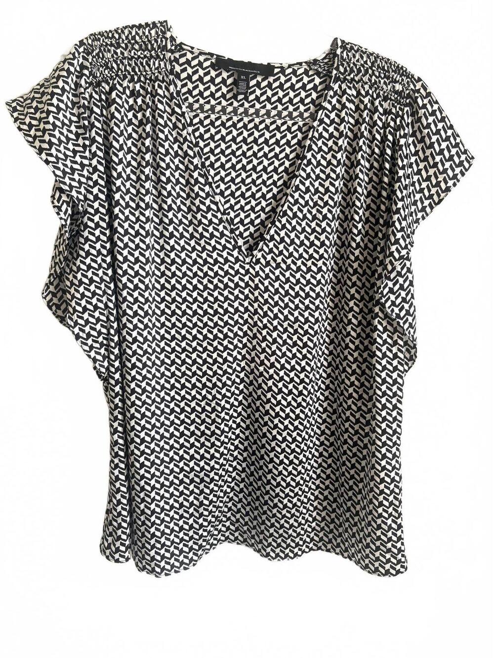 White House Black Market | Black White Houndstooth Short Sleeve Blouse XL